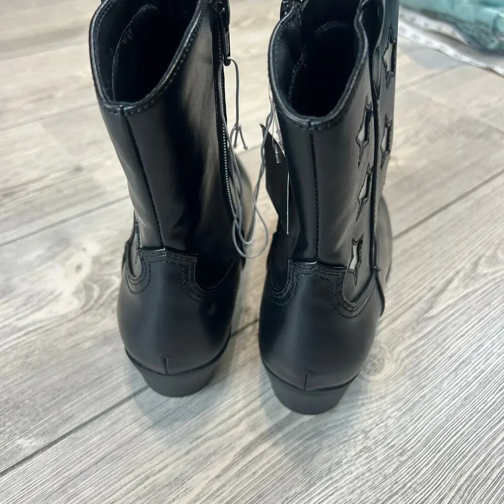 Cat & Jack 4 Girls Black Star Cowboy Boots White Inset NWT Side Zip